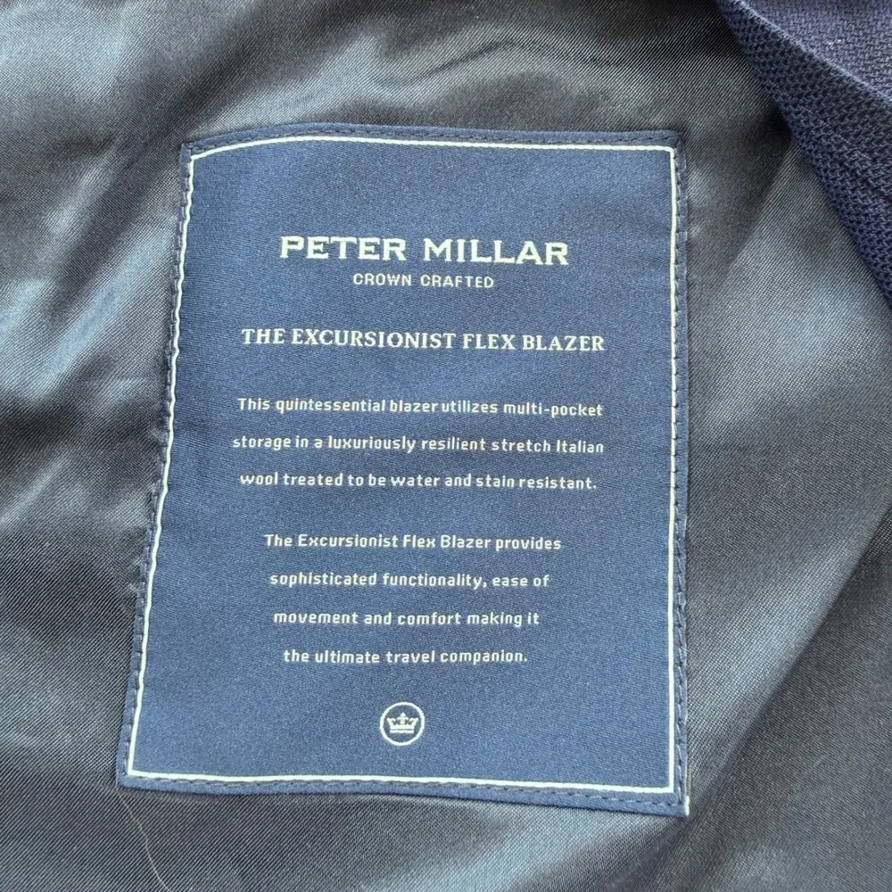 Peter Millar Crown Crafted The Excursionist Flex Blazer Navy Blue Wool 42 Coat